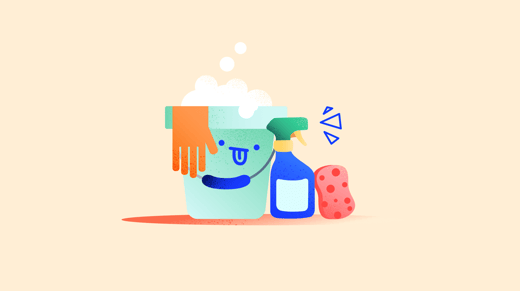 Ilustración de un cubo de limpieza, un spray y una esponja