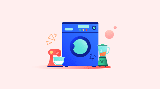 Ilustración de una batidora, lavadora y cafetera