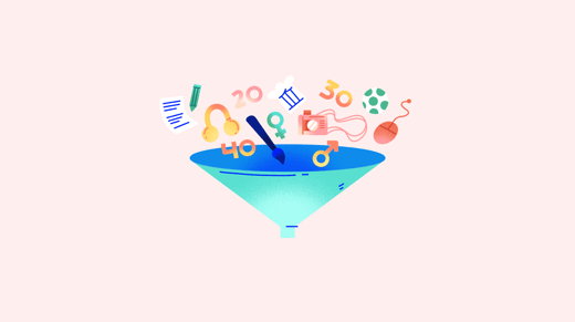 Illustration of a funnel with lots of symbols