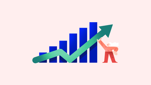 Illustration of a person next to a graph with a rising arrow