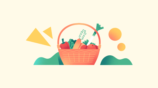 Illustration of a basket full of vegetables and fruits