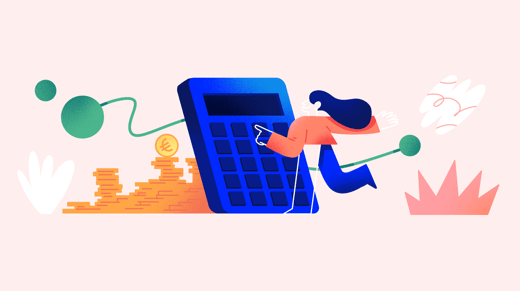 Ilustración de una persona tecleando en una calculadora gigante
