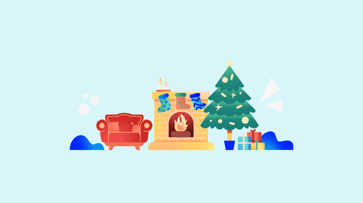 Illustration of a living room at Christmas