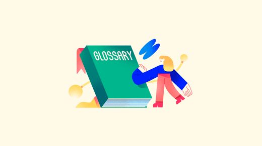 Ilustración de una persona abriendo un libro glosario 
