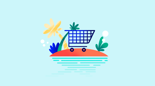 Illustration of a shopping cart among plants