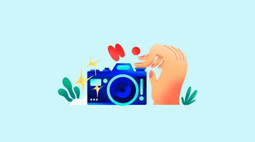 Ilustración de una mano haciendo clic en una cámara de fotos