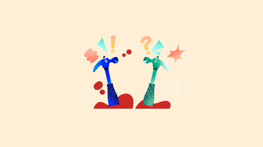 Illustration of two hammers looking at each other in surprise