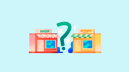 A physical shop and an Amazon shop with an interrogation mark