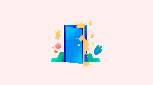Ilustración de puerta azul semiabierta con destellos