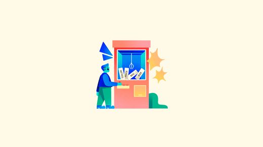 Illustration of a person picking up a product from a vending machine