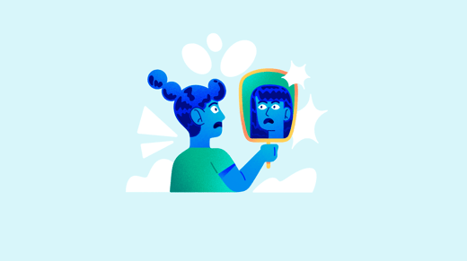 Illustration of a shocked person looking at a different reflection in the mirror