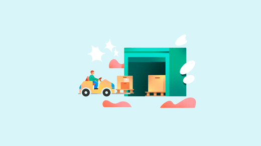 Ilustración de un vehículo cargando cajas en un almacén