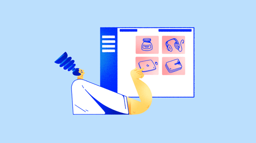 Illustration of a person pointing to some products on a screen