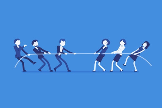 Ilustración de dos grupos de personas tirando de una cuerda