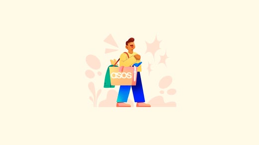 Illustration of a person with a bag with ASOS logo on it