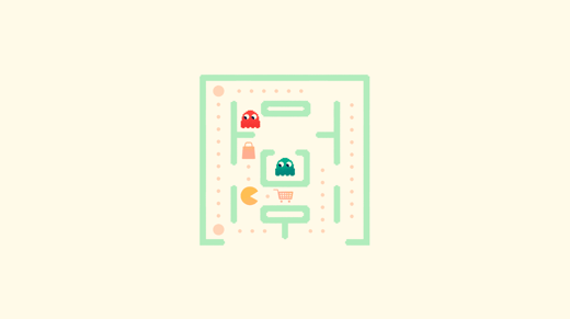 Pacman game with ecommerce symbols