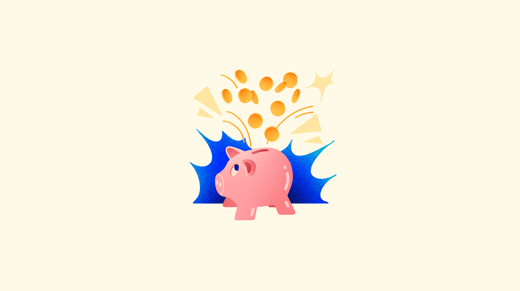 Illustration of piggy bank with coins